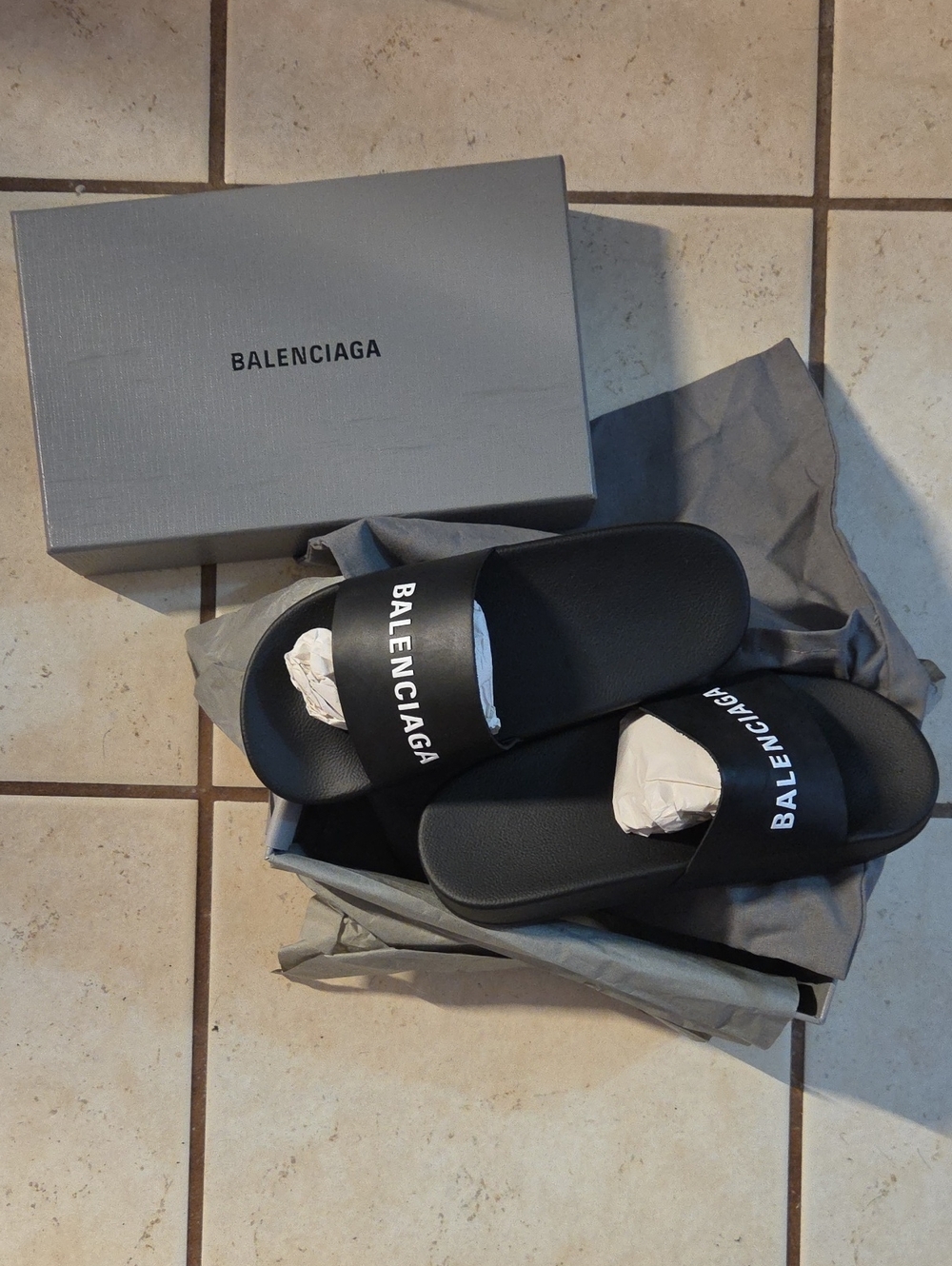 Balenciaga unisex  Black Logo Slide Sandals with White Branding